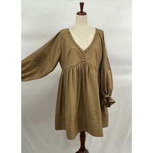 MOODSTORIES OS S M L Brown Tan Long Puff Balloon Sleeve Dress Fall